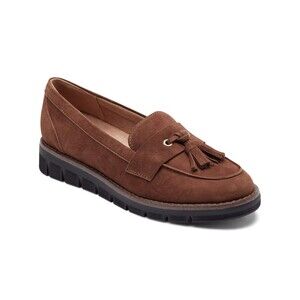 Easy Spirit Vienne Loafers Womens 8M Cognac Suede Tasseled Moc Toe Slip On Shoes